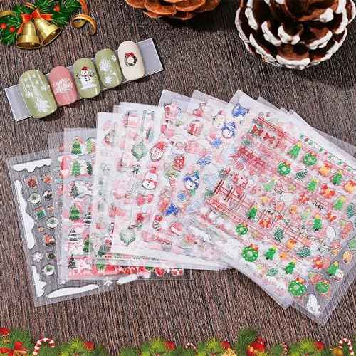 Christmas Nail Art Stickers 30 Sheets Christmas Nail Decals 3D Self Adhesive Santa Claus Elk Snowman Christmas Tree Nail Art Supplies Winter Nail Stickers for Women DIY Acrylic Nail Decorations