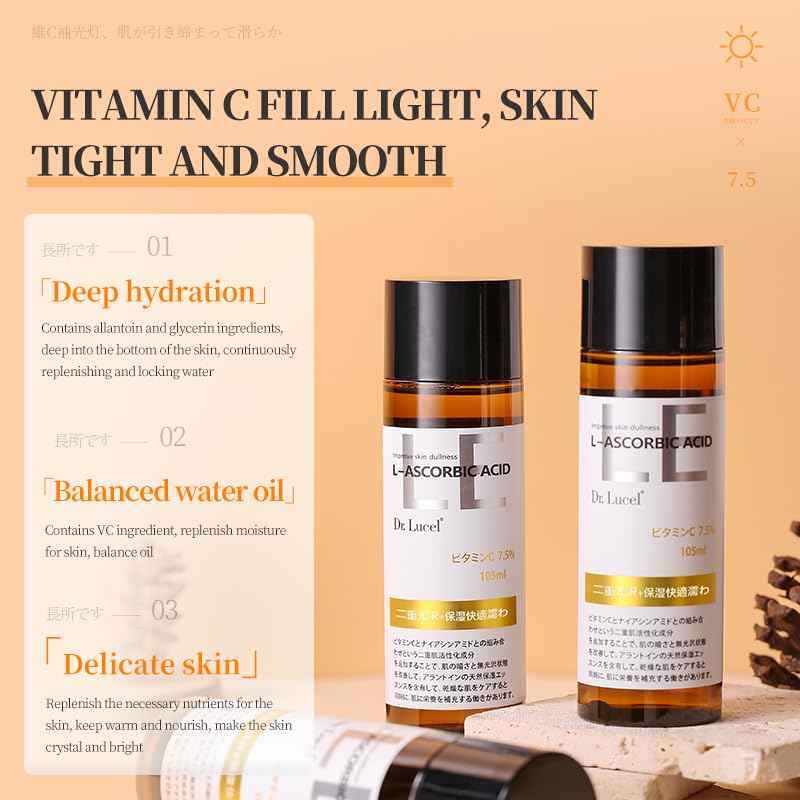 Dr. Lucel 7.5% Vitamin C Refreshing Essence Toner 105ml / with Niacinamide, Brightens, Reduces Hyperpigmentation, Hydrates, Soothes, Enhances Skin's Natural Radiance