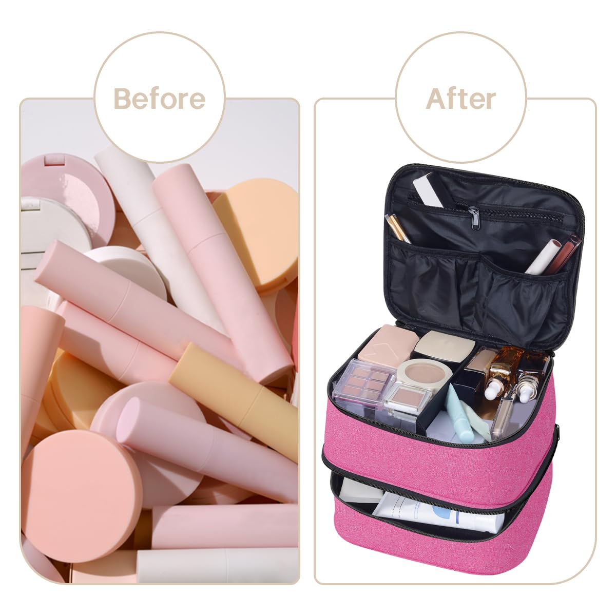 TANPADUAJI Double Layer Makeup Bag Portable Large Cosmetic Case Organizer with Adjustable Dividers Storage Travel Bag for Accessories Brushes Conditioner and Skin Care Products (Wine)