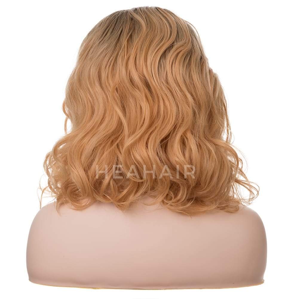 HEAHAIR Ombre Light Orange Brown Bob Synthetic Lace Front Wig Water Wave Heat Resistant Synthetic Fiber Hair Handmade 13x4inch Lace Front Super Natural Lace Front Wigs HS7107