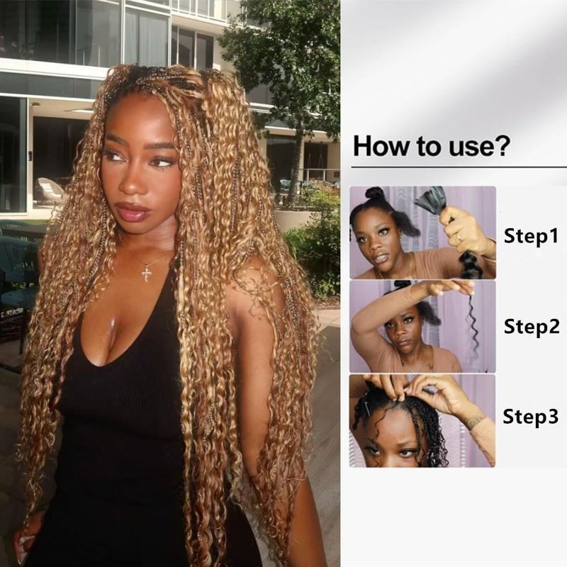 27 Blonde Boho Human Braiding Hair 120g Curly for Boho Braids Bohemian 100% Human Hair for Braiding Wet and Wave Deep Wave Bulk Human Hair for Boho Knotless Braids No Weft 3 Bundles 14inch