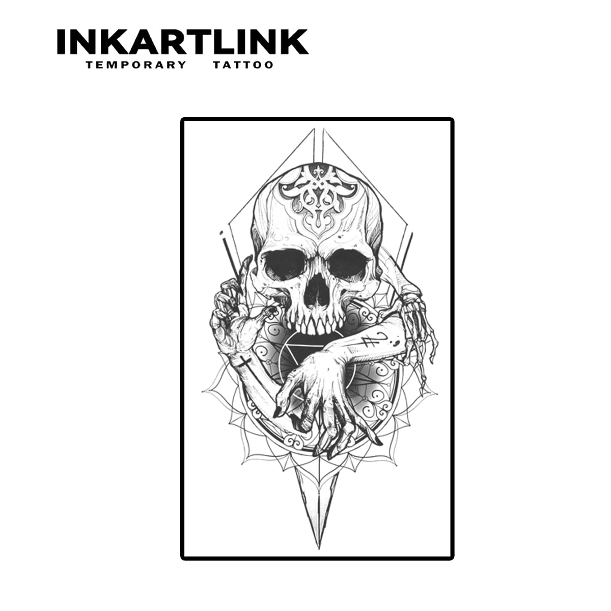 INKARTLINK Temporary Tattoos, Semi Permanent Tattoo Adult Art Design Waterproof Temp Tattoo Party Favors Tattoo Stickers Realistic Look, No Adhesive, Lasts 1-2 Weeks Black (Skull Compass)