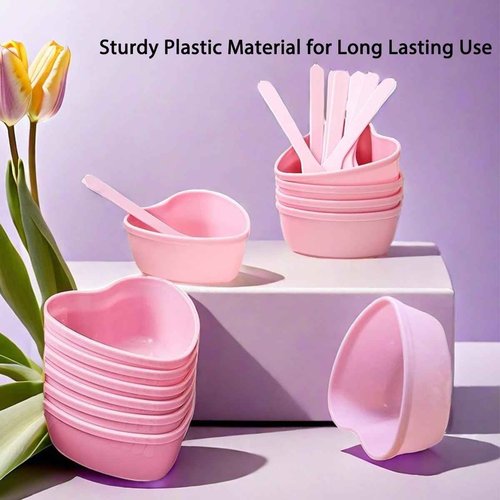 icyhey 20 Pairs Pink Heart-shaped Plastic Facial Mask Mixing Bowls Set with Spatulas - DIY Skincare Mixing Tool Kit, Mud Masks, Home Salon, and Beauty Salon Use, Face Mask Applicator Tool(20Pcs)