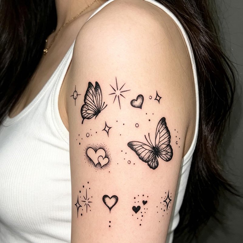 VERDBOOK Waterproof Temporary Tattoos: 2-Sheet Tattoo Kit with Realistic Body Stickers, Semi-Permanent Tattoos for Adults Lasting 7-15 Days – Safe for Men & Women, Butterfly & Heart Pattern