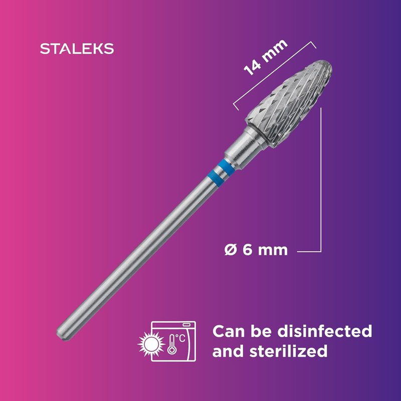 Staleks Pro Carbide Nail Drill Bit - Blue Corn 6mm Head | Left-Handed, Medium Hardness for Gel Polish Removal
