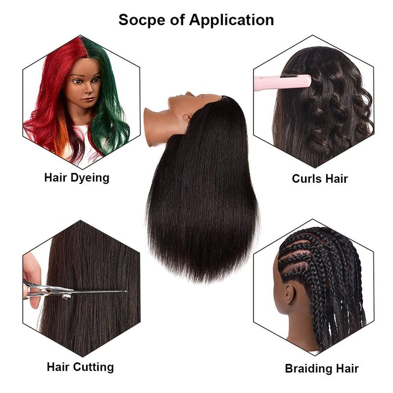 100% Real Hair Mannequin Head Hair Styling Training Head Manikin Cosmetology Doll Head Hairdresser Practice Training Head Hair Mannequin for Braiding Mannequin Head Doll for Girls