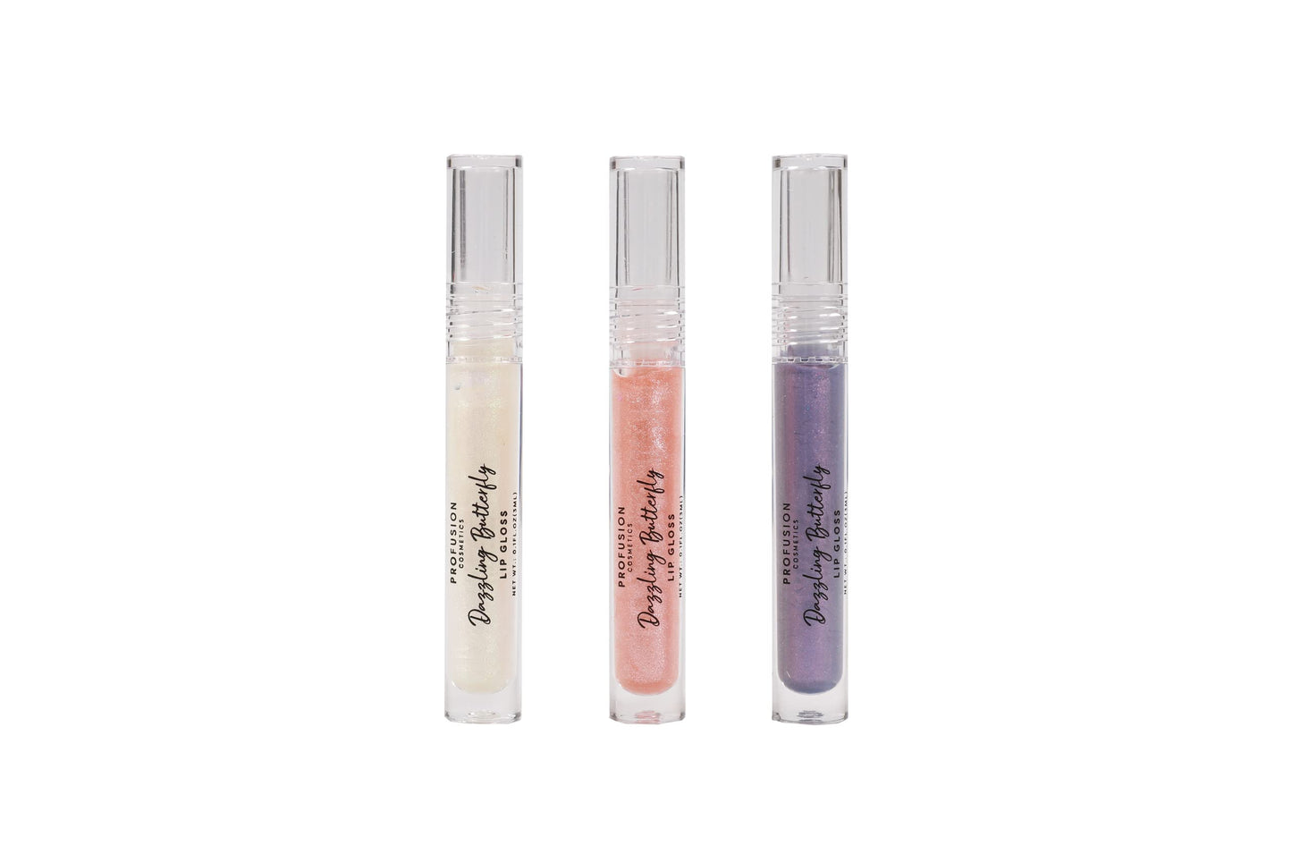 Profusion Cosmetics Daggling Butterfly Glassy Lip Gloss Set - 3-Piece Hydrating Gloss Trio with Sheer & Shimmer Tint, Long Wearing Elegance, Lightweight & Pocket-Sized Tube