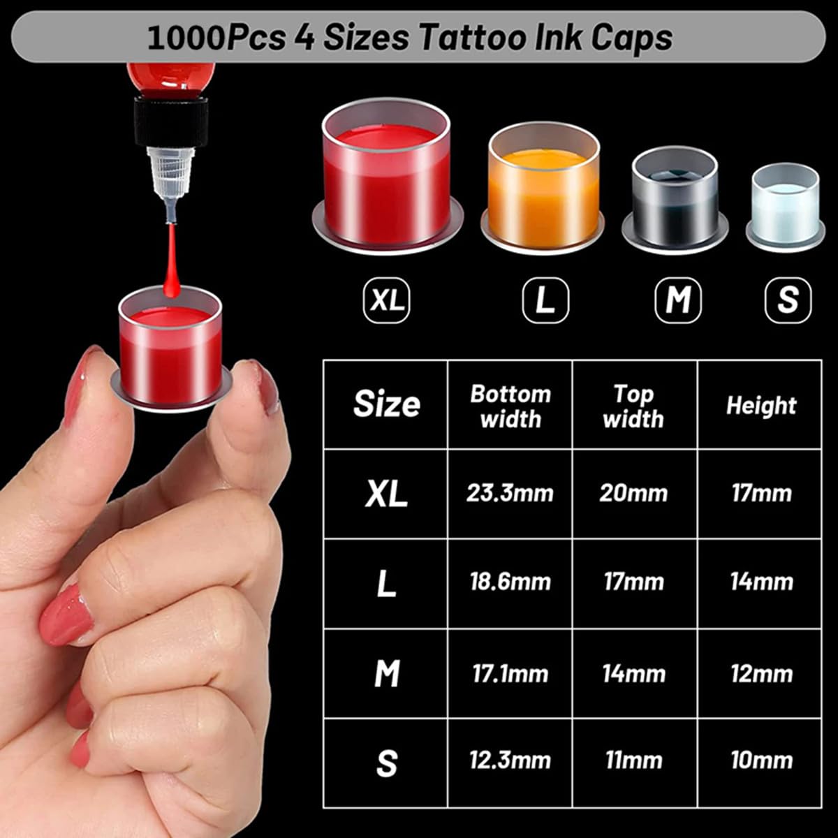Tattoo Ink Caps - Yuelong 1000Pcs Disposable Microblading Makeup Tattoo Ink Cups With Base, Pigment Ink Caps Sizes 17mm Large for Tattoo Ink Tattoo Kits Tattoo Supplies (17MM-1000PCS)