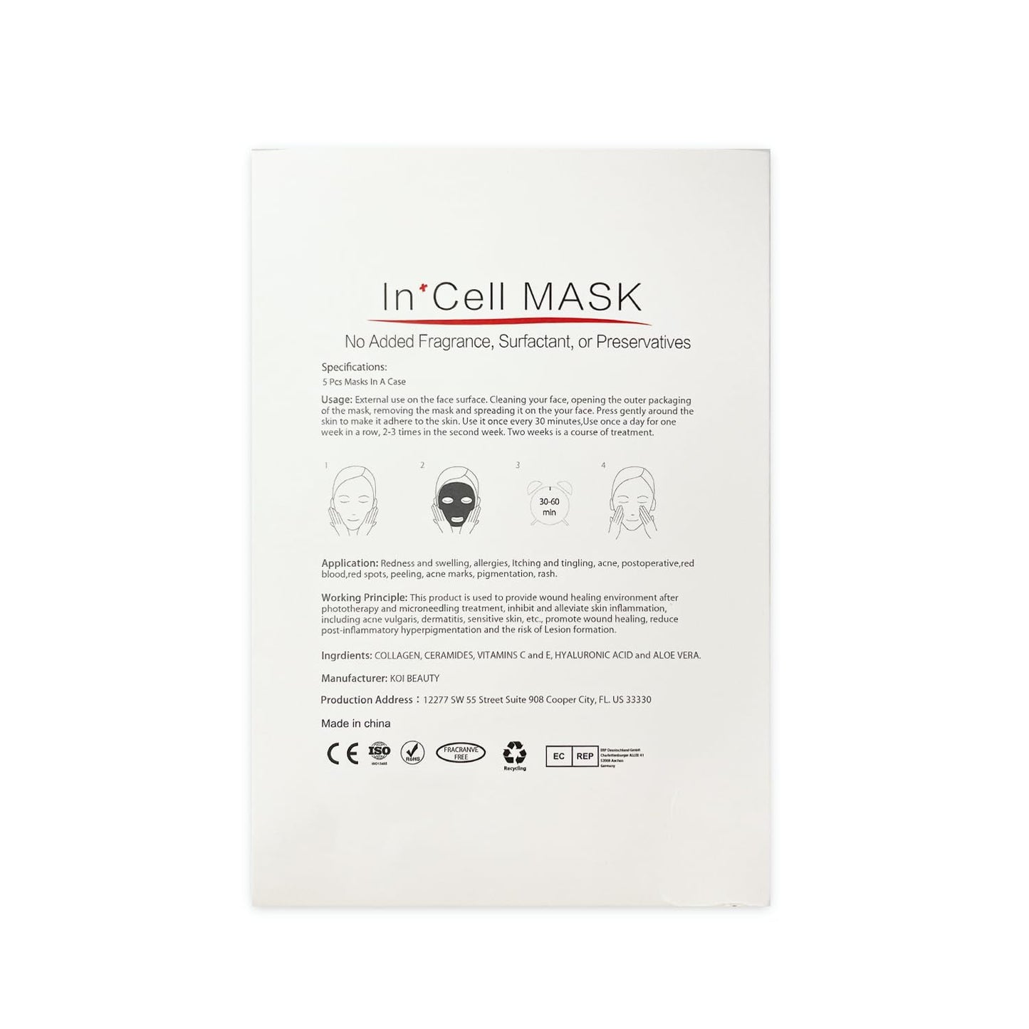 Koi Beauty Post Microneedling Soothing Mask - Cooling & Deep Hydration Sheet Mask for Face Redness Relief after Derma Roller Stamp or Microneedle Pen Treatment, Calming Skin Care - 5 Packs
