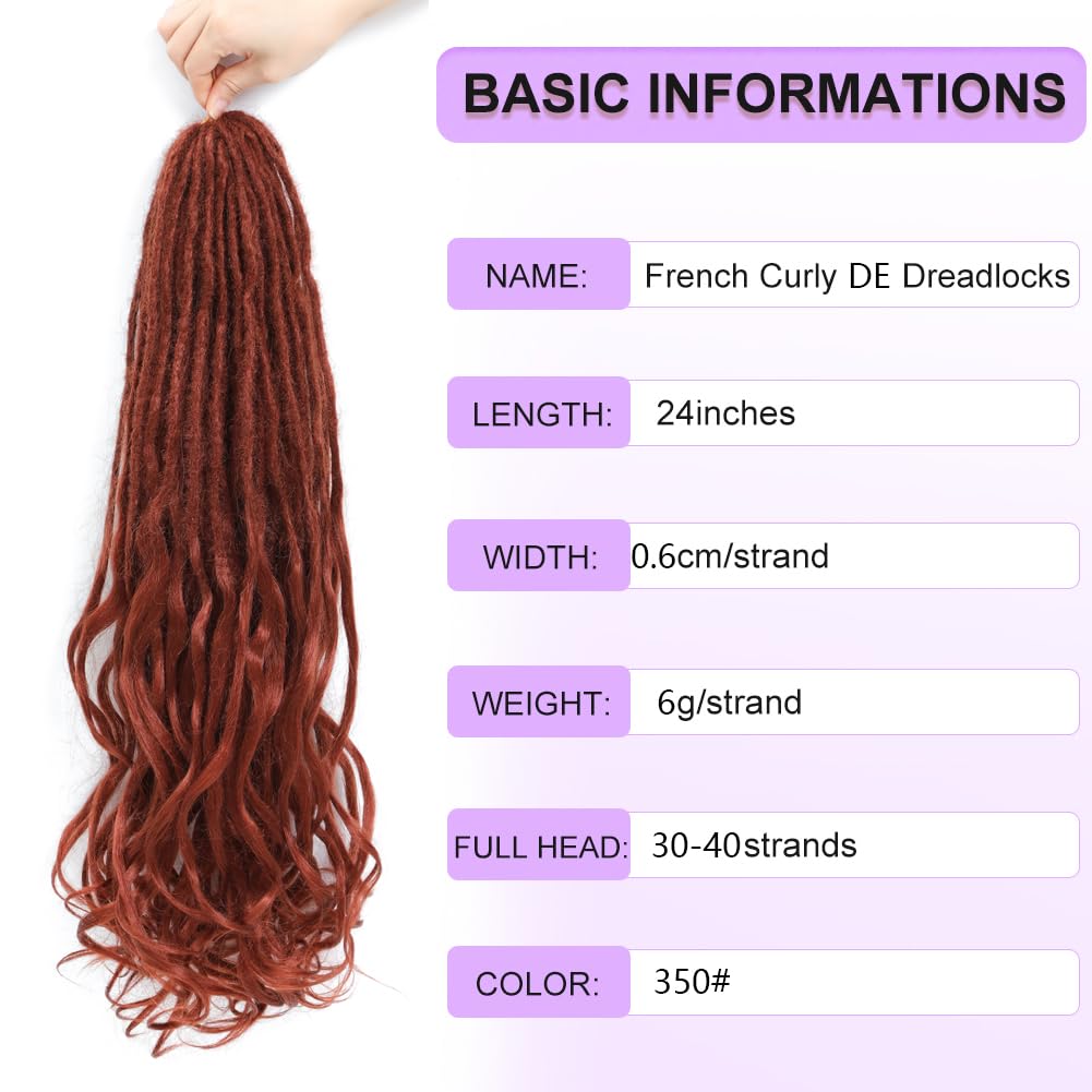 BUFENGSUN French Curly Dreadlocks Synthetic Double Ended Dreadlock Extensions with Loose Wave Ends 24inches 30 Strands Thin Soft French Curly DE Dread Extensions for Women (#350,30 strands)
