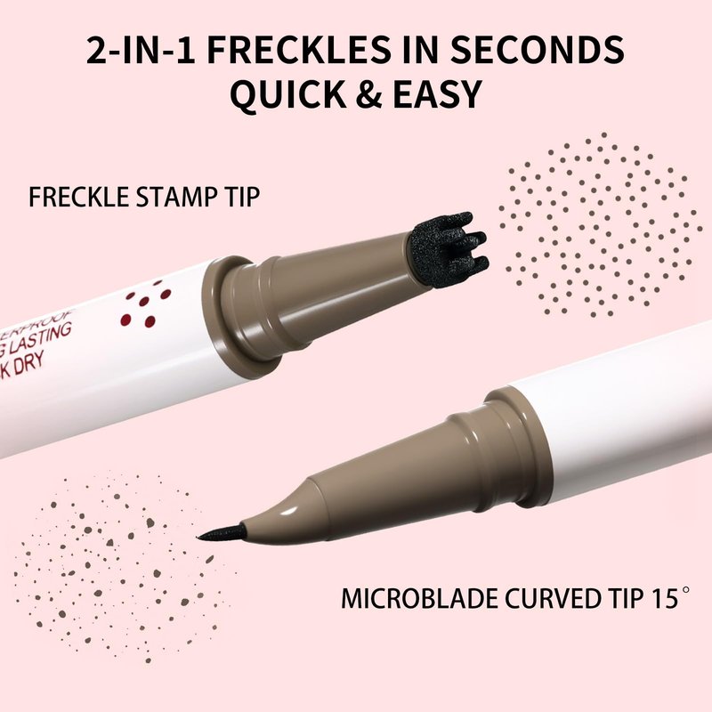 UCANBE 2PCS Dual-Ended Freckle Pen & Freckle Stamp - Precise 15° Curved Tip Makeup Waterproof & Smudge Proof, Long Lasting Faux Freckles Pencils (03 Chestnut)