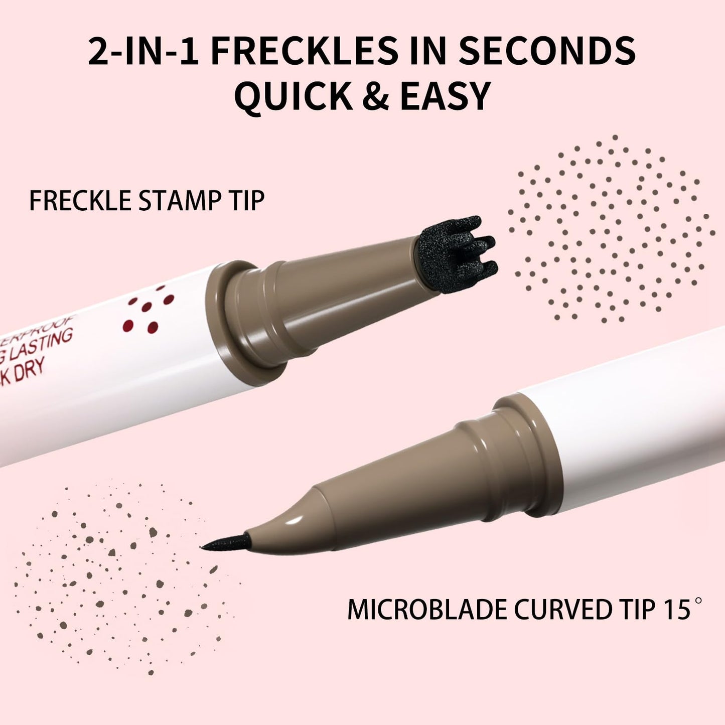 UCANBE 2PCS Dual-Ended Freckle Pen & Freckle Stamp - Precise 15° Curved Tip Makeup Waterproof & Smudge Proof, Long Lasting Faux Freckles Pencils (01 Light Brown+03 Chestnut)