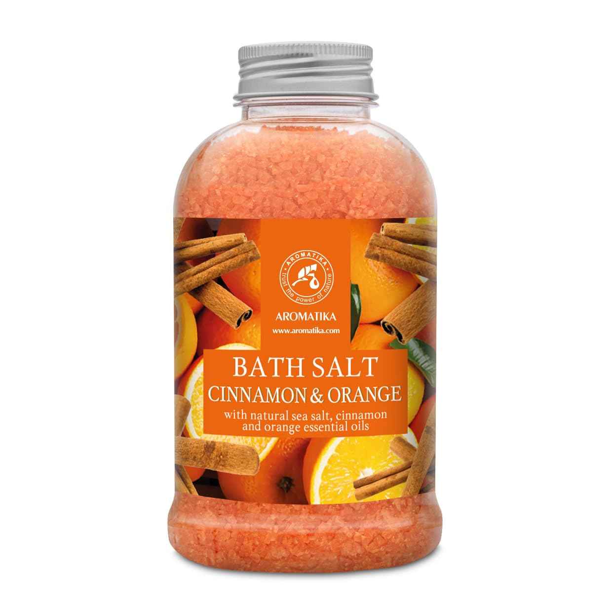 AROMATIKA Cinnamon-Orange Bath Salt 21.16 Oz - Relaxing, Moisturizing, Orange-Cinnamon Scent - Natural, Non Toxic - Bath Minerals and Salts