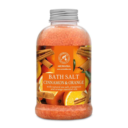 AROMATIKA Cinnamon-Orange Bath Salt 21.16 Oz - Relaxing, Moisturizing, Orange-Cinnamon Scent - Natural, Non Toxic - Bath Minerals and Salts