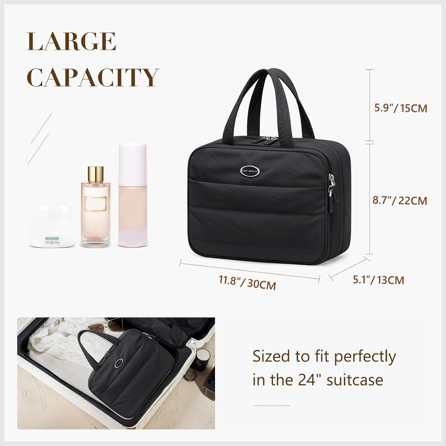 Travel Toiletry Bag - Water-Resistant Makeup Organizer with Jewelry Compartment | Black