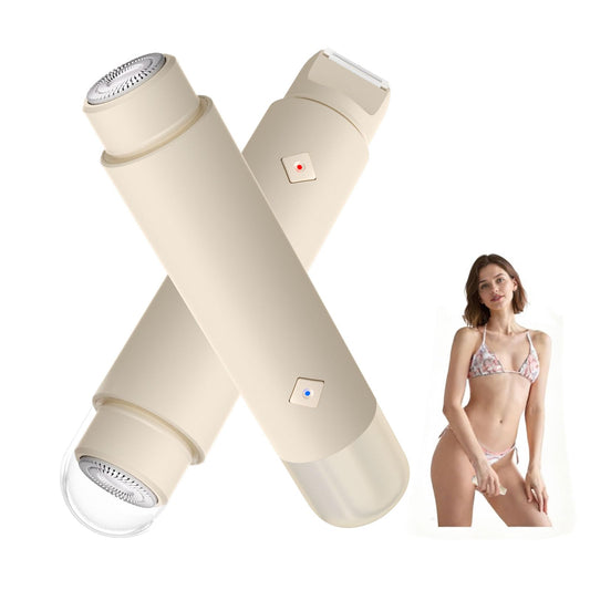 Cordless Bikini Shaver, Bikini Trimmer for Women, 2-in-1 Electric Razors Body Hair Removal, Dual Head Women's Hair Trimmer for Leg Arm Body Pubic Grooming Tool (Brown)