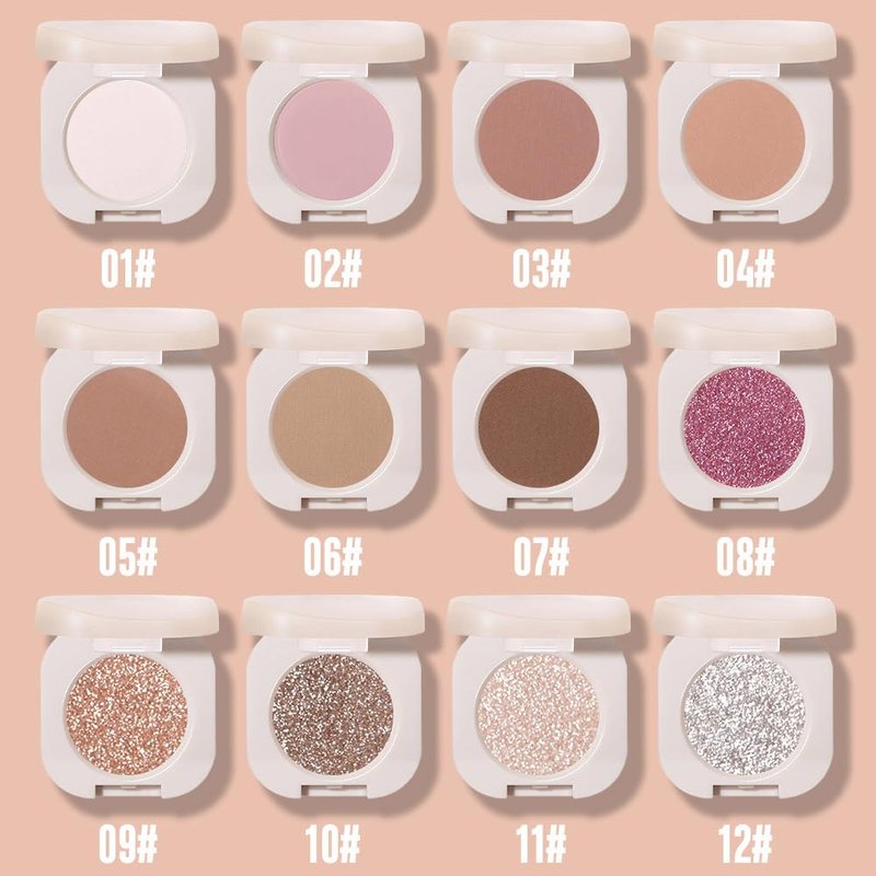 2-Pack Glitter Shimmer Eyeshadow Palette Makeup — Light Brown & Pearl White Metallic Holographic Multichrome, Ideal for for Mature Skin and All Occasions — Long-Lasting Sparkle & Smooth Blend