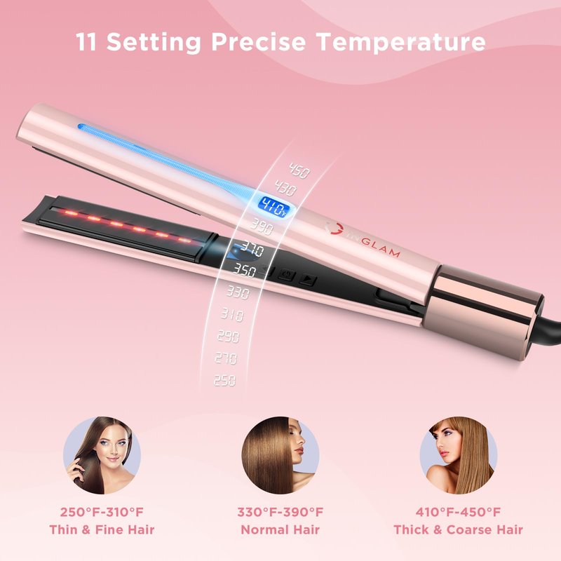 IG INGLAM Titanium Flat Iron Hair Straightener, Infrared Curling Iron 1 Inch,Negative Ionic Dual Voltage Straightener 11 Adjust Temp 250°F to 450°F, Anti-Frizz Shiny Hair,110-240V, Gift, Pink