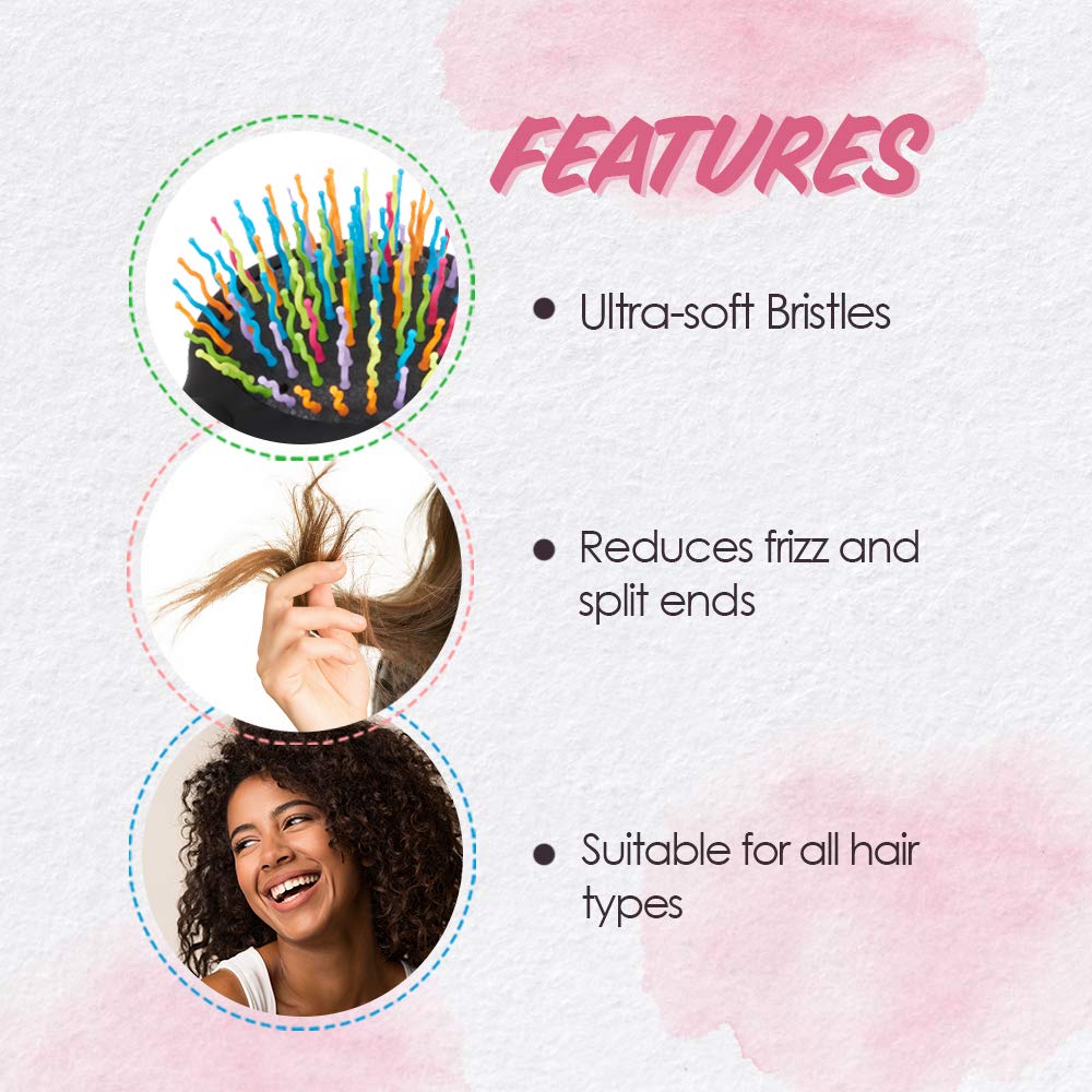 Punky Wet Brush Detangler Hair Brush with Mirror – Anti-Frizz Detangling Brushes for Wet & Dry Hair, Flexible Bristles, Toddler, Kids, Girls, Women