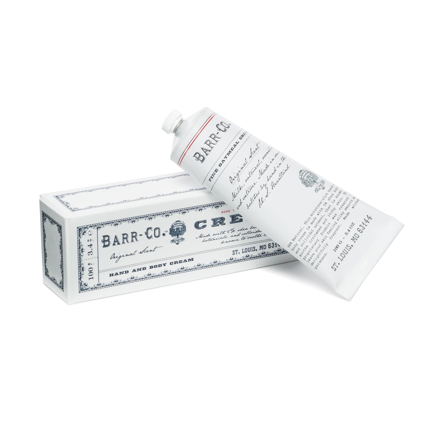 BARR-CO. Original Scent Shea Butter Hand Cream for Women & Men - Tranquil Milky Oat, Vanilla & Vetiver Hand Moisturizer for Dry Cracked & Working Hands - Moisturizing, Smooth Repair Cream, 3.4 fl oz