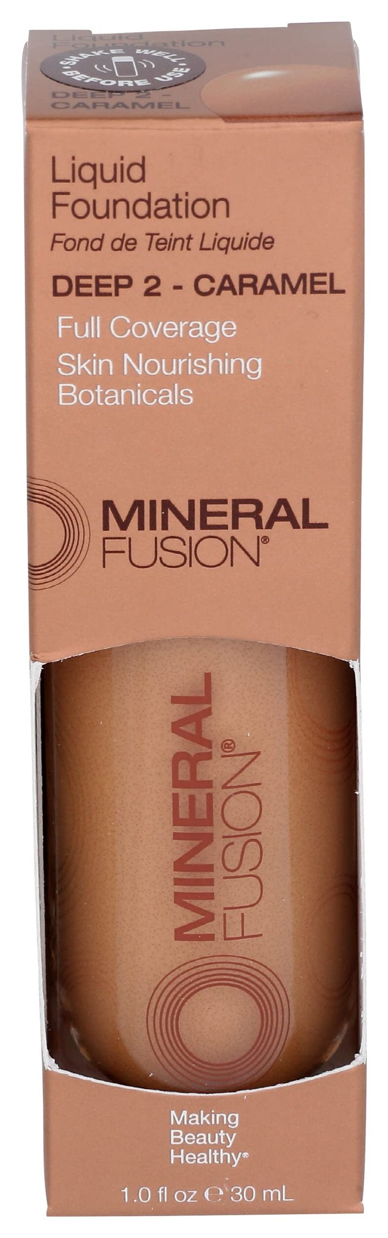 Mineral Fusion Full Coverage Foundation, Liquid Foundation - Deep 2- Tan Complexion w/Golden Undertones, Lightweight Matte Finish, Up to 12 Hr Hydration, Hypoallergenic & Vegan, 1 fl. oz