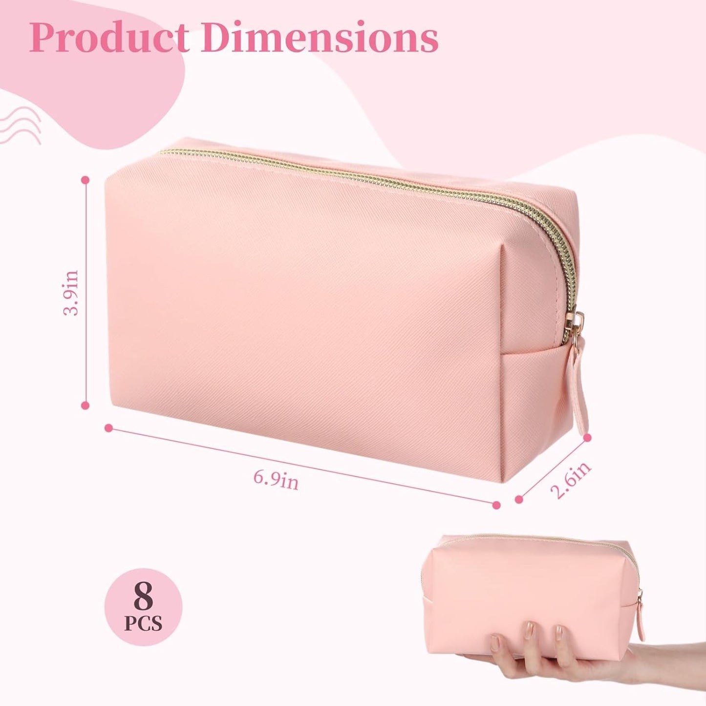 Small Makeup Bags - 8 Pcs PU Leather Waterproof Cosmetic Pouches | Portable Toiletry Organizers for Travel