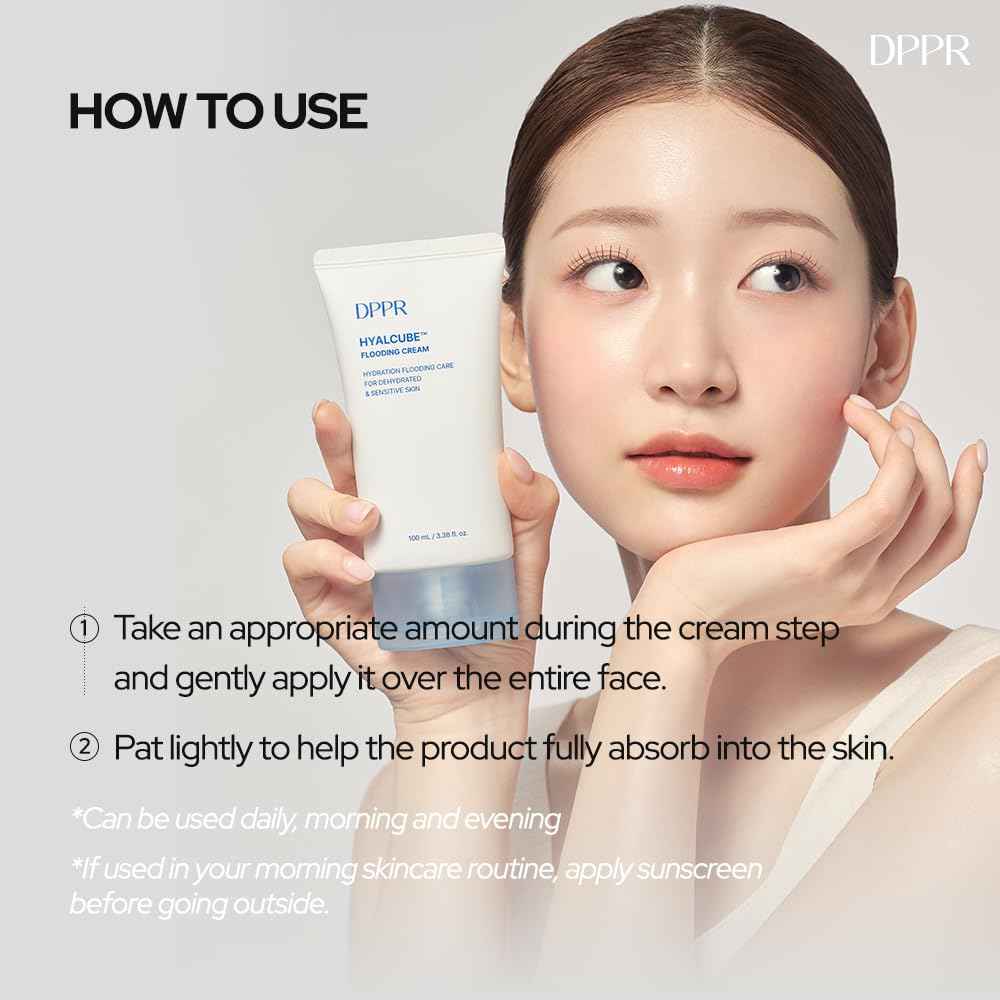 DPPR HYALCUBE Flooding Cream, Korean Skincare, Face Moisturizer, Cream for All Skin Type, Glass Skin care, Deep Moisturizing & Soothing, Glowy Skin, Hyaluronic Acid, Paraben free(3.38 fl. oz / 100ml)