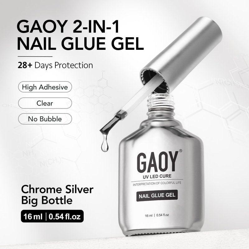 GAOY 4 Pcs 16ml Gel Nail Glue for Acrylic Nails Tips, 2 in 1 Nail Glue and Base Coat, UV Light Cure