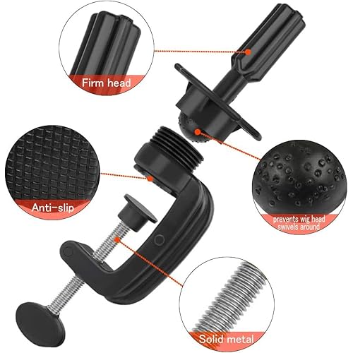 Teenitor Wig Mannequin Head Stand, 2 Pack Cosmetology Manikin Stand Mannequin Head Holder Clamp Black Wig Stand Holder