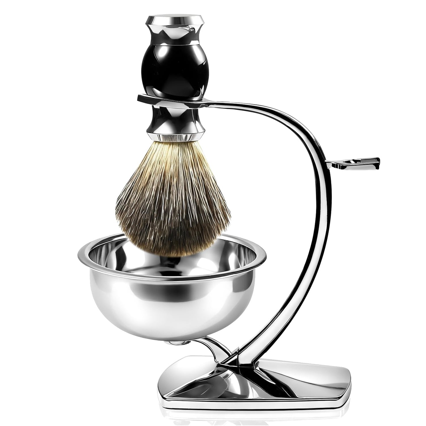 Shaving Bowl Set - 3-Piece Magnetic Base with Chrome Stand & Synthetic Brush | Razor Not Included