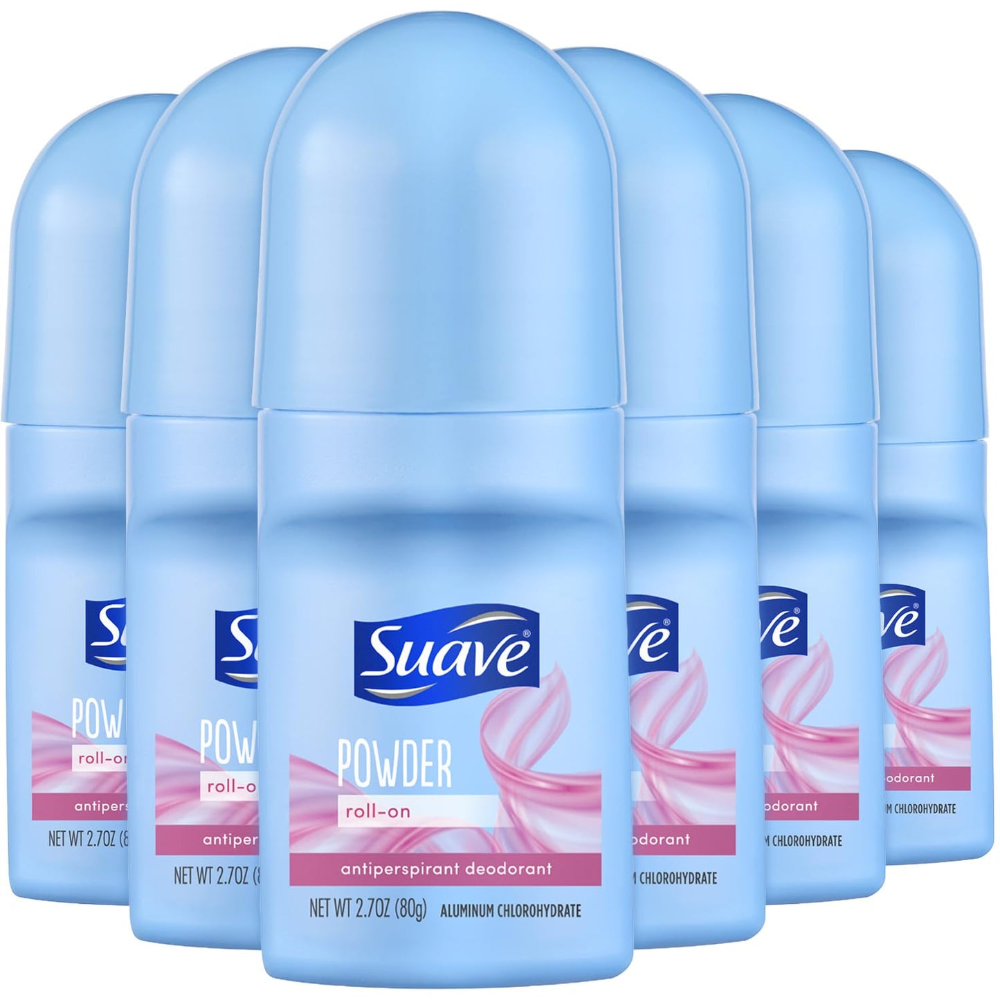 Suave Roll-On Deodorant for Women, Powder Fresh Scent, 6-Pack – Antiperspirant Deodorant with 24H Sweat & Odor Protection, 2.7 Oz Ea