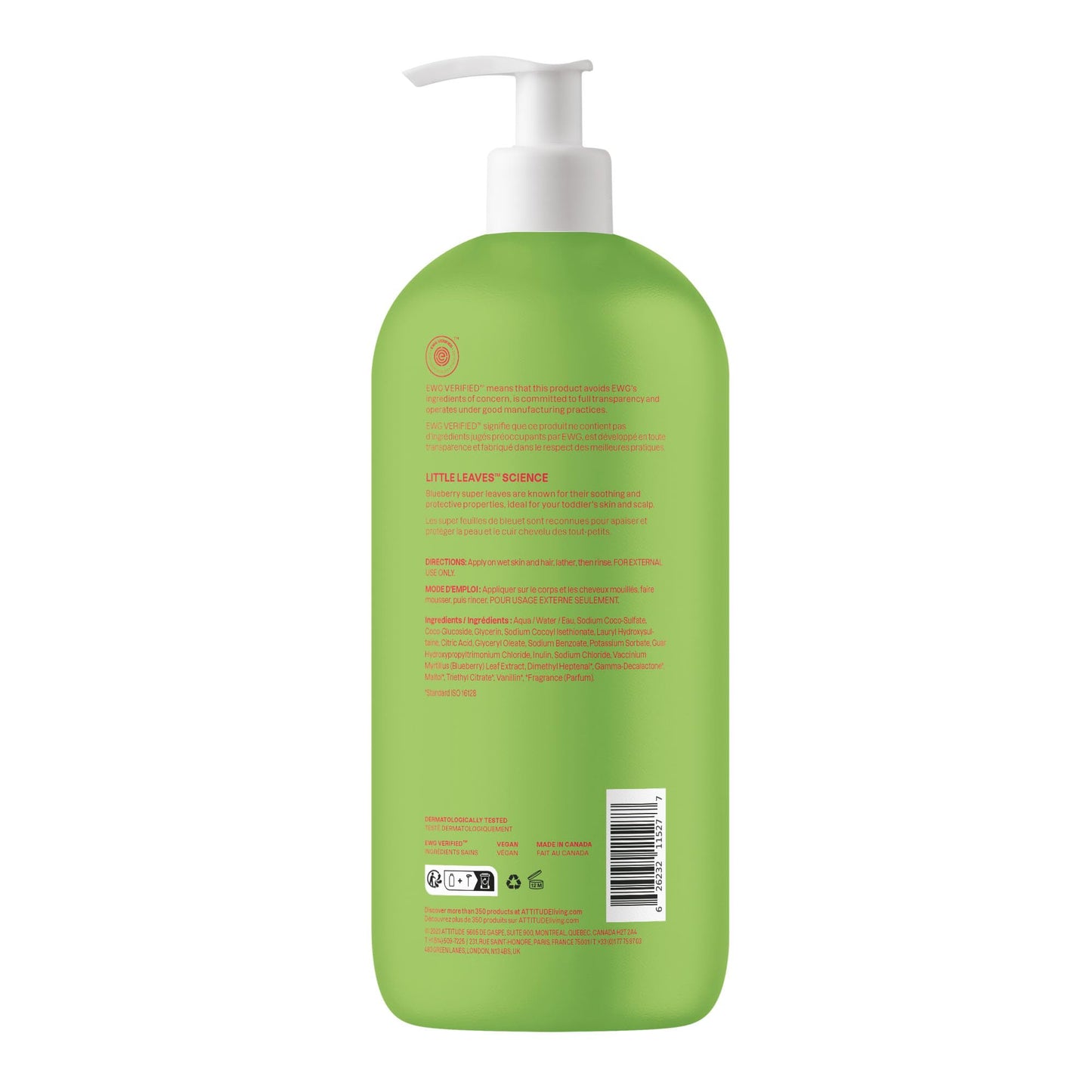 ATTITUDE Shampoo and Body Wash for Kids, EWG Verified Hair and Body Cleanser, Dermatologically Tested Soap, Plant and Mineral Based Bath Products, Vegan, Watermelon and Coco, 32 Fl Oz