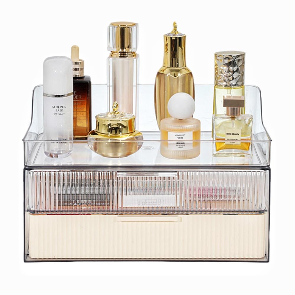 PLINJOY Makeup Organizer Countertop Large Cosmetic Display Cases Cosmetic Organizer Skin care Organizer, 2 Drawers