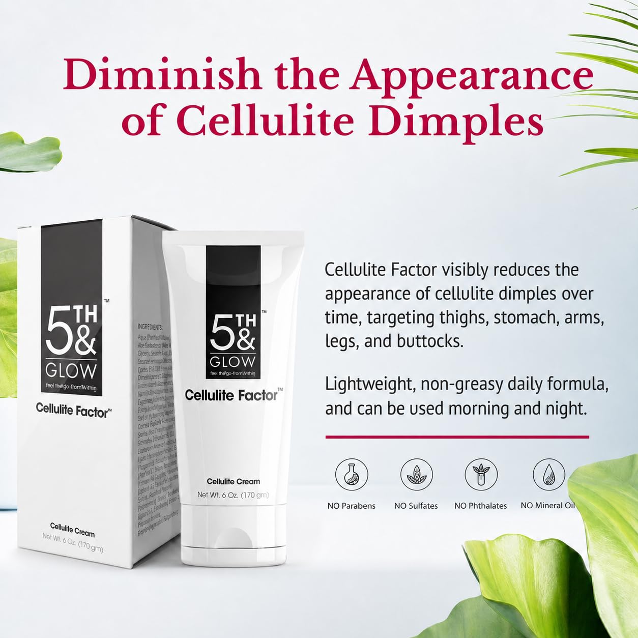 5th & Glow Cellulite Factor | Skin Tightening Cream for Body, Thighs & Butt - Firming Anti-Cellulite Lotion - 6 oz