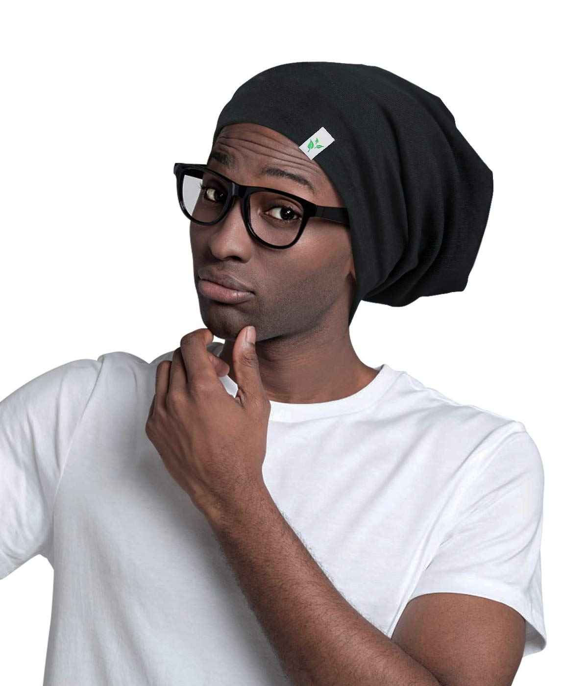 Silk Satin Bonnet for Mens with Curly Hair Adjustable Black