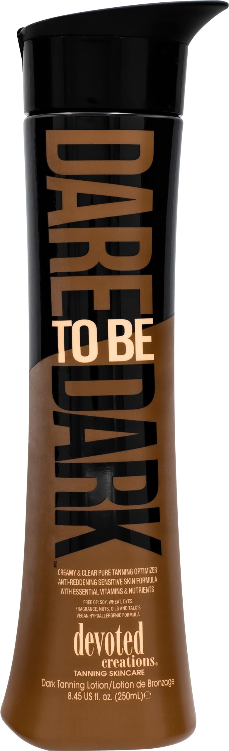Devoted Creations Dare to be Dark Tanning Lotion – Creamy and Clear Pure Tanning Optimizer, Anti-Reddening, Sensitive Skin Formula with Essential Vitamins and Nutrients – 8.45 oz.