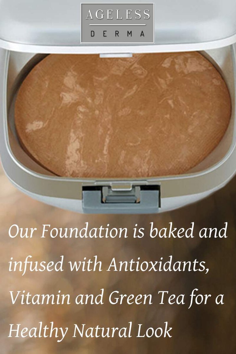 Ageless Derma Mineral Makeup Baked Foundation- Vegan - Paraben - Gluten and Cruelty Free Powder Foundation (Moroccan Beige)