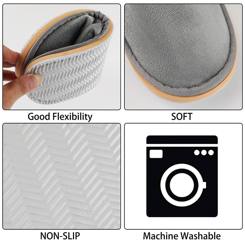 BoxSkivra 2-6 Pairs Spa Slippers, Disposable Slippers, Washable & Non Slip Reusable House Slippers for Women Men Bedroom, Hotel, Travel, Wedding (Thick Soft, Grey, Size 8-10.5 Women/7-9.5 Men)