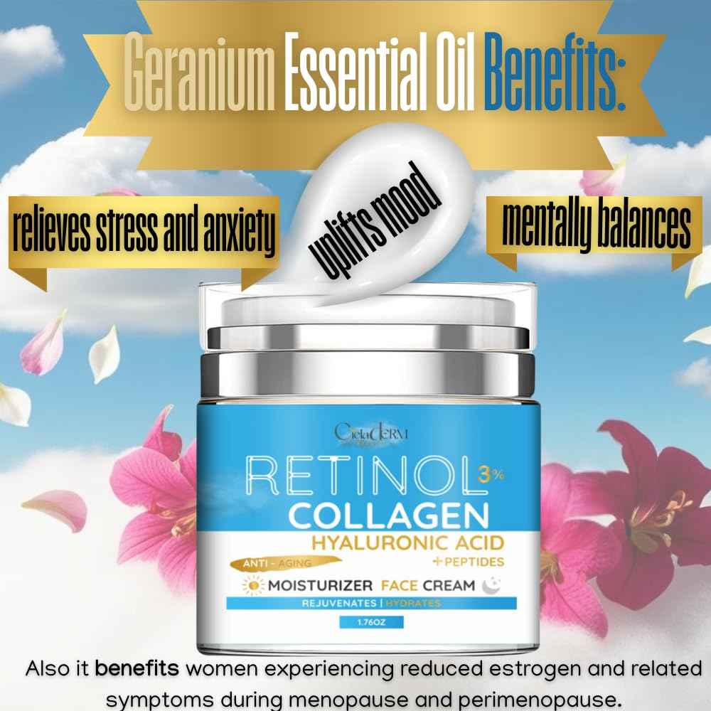 Face Moisturizer Retinol Cream with Collagen and Hyaluronic Acid | Day & Night Anti-Aging and Anti-Wrinkle Skin Barrier Hydration Cream for All Skin Types