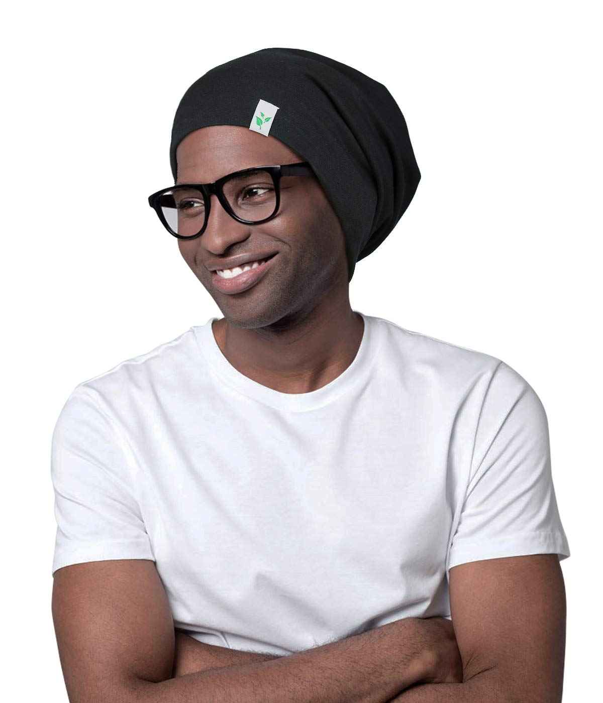 Silk Satin Bonnet for Mens with Curly Hair Adjustable Black