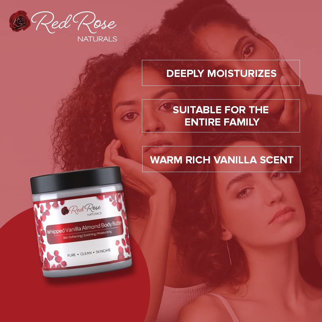 Red Rose Naturals Whipped Strawberry Body Butter for Sensitive, Dry Skin, 8 Oz, Non-Greasy, Soft & Creamy, Moisturizing Shea Butter- Natural Skincare for All Skin – Vegan