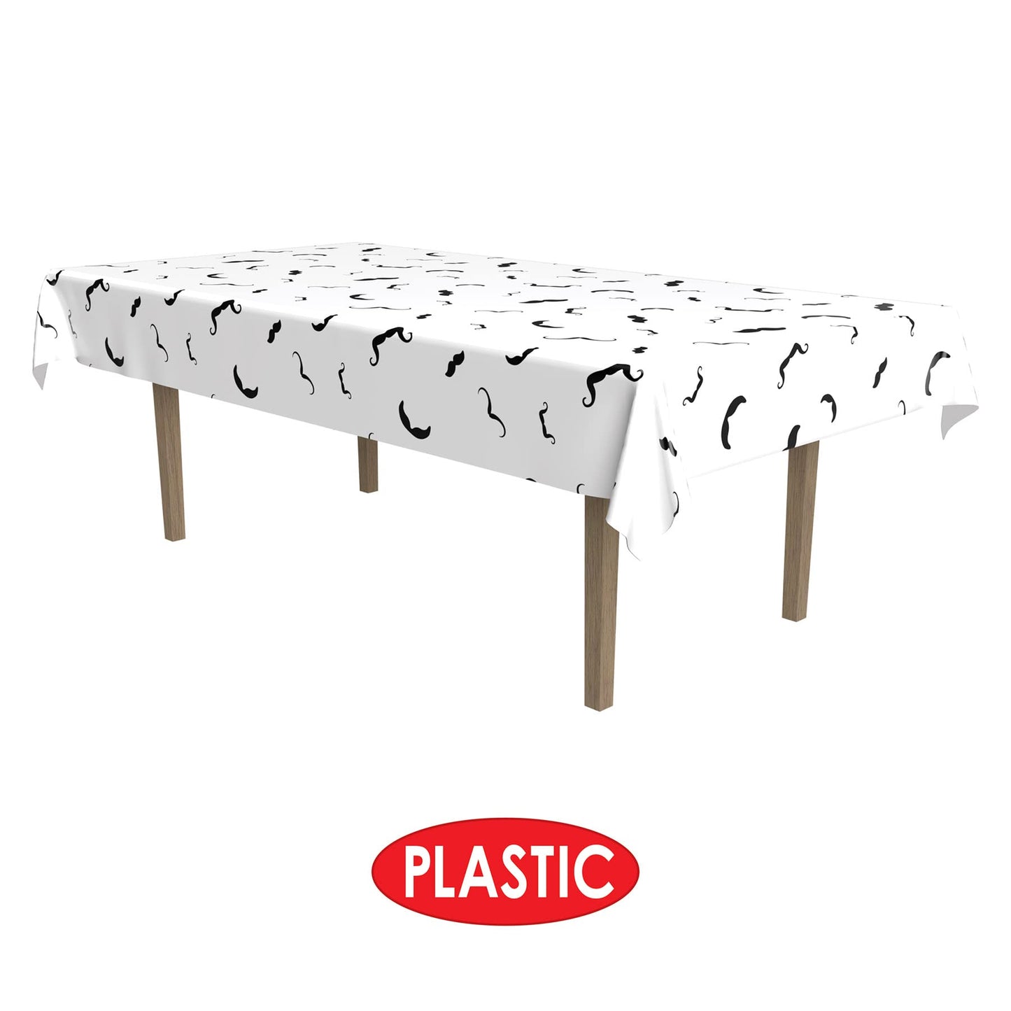 Beistle Moustache Tablecover, 54 by 108-Inch, White/Black, 54" x 108"