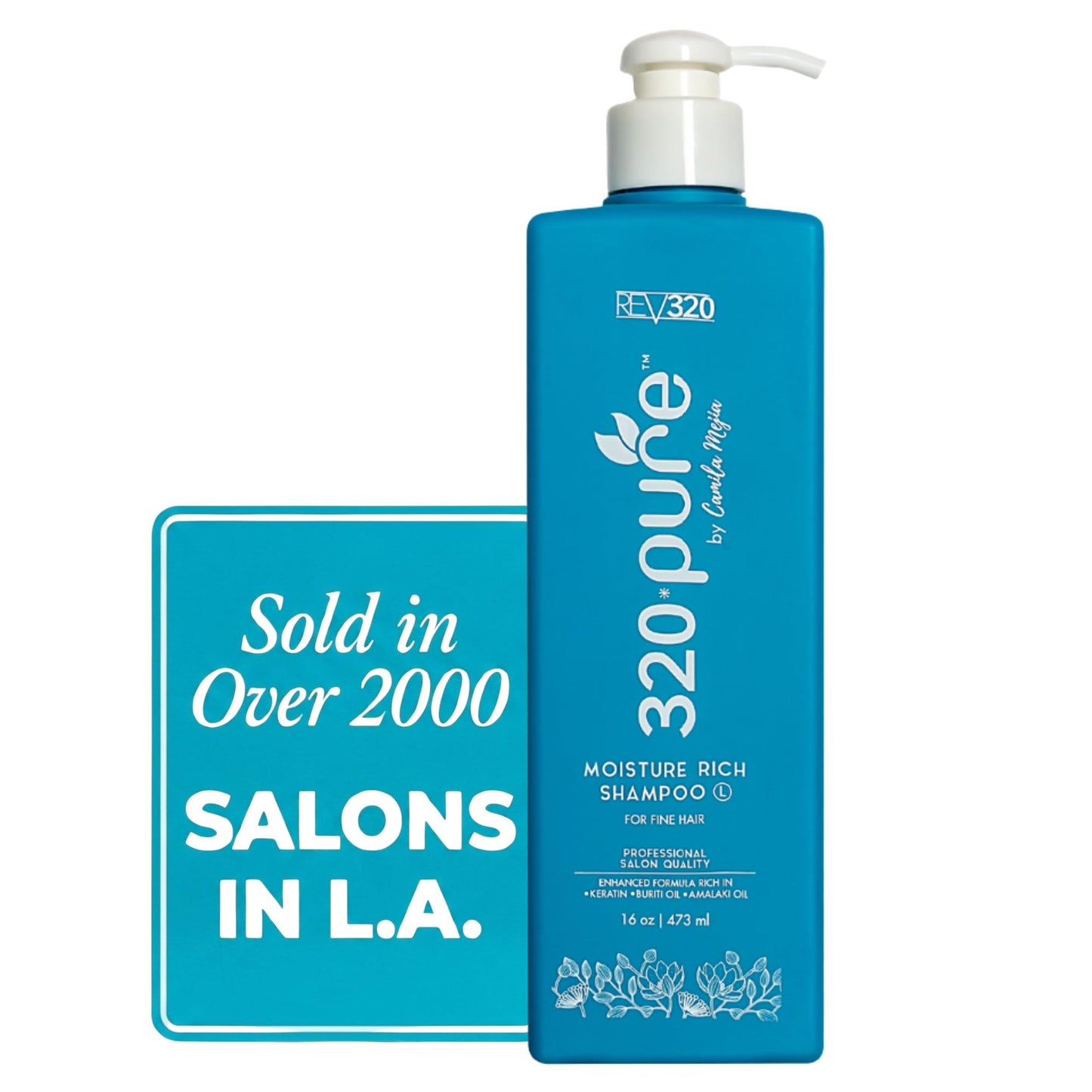 Rev320 320Pure Moisture Rich Shampoo for Fine Hair 16oz, Repairing, Lightweight & Volumizing Formula, Best Cleaner for Dry, Thin, or Fine Hair, Pure & Natural, Hydrating Shampoo for Women