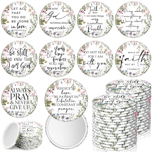 40 Pcs Mini Wildflower Bible Verse Compact Mirrors Bulk Religious Christian Pocket Purse Mirrors Small Church Gifts for Women Sunday School Summer Christmas Party Favors