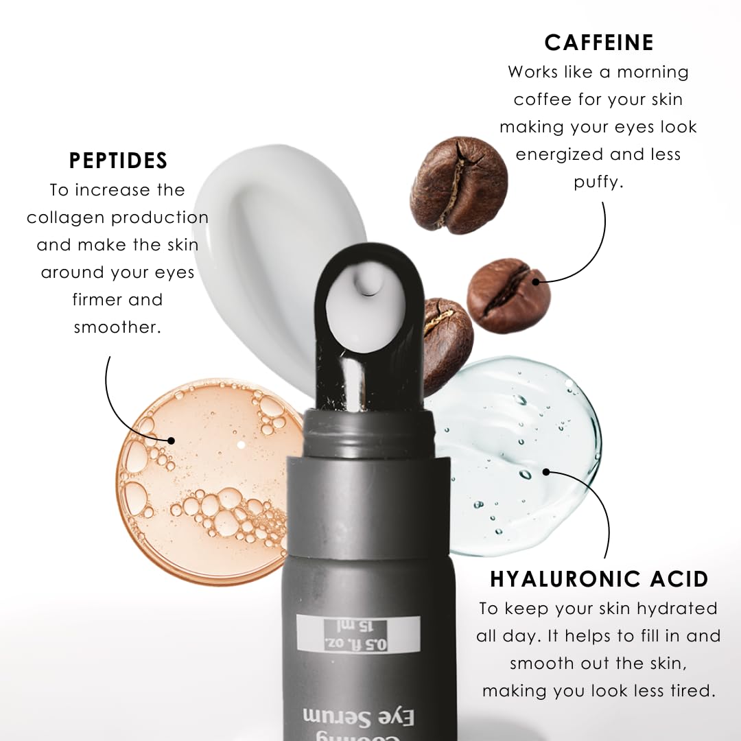 Apricus Eye Serum - Caffeine Peptide Formula for Dark Circles, Puffiness & Fine Lines | Lightweight Anti-Aging Treatment