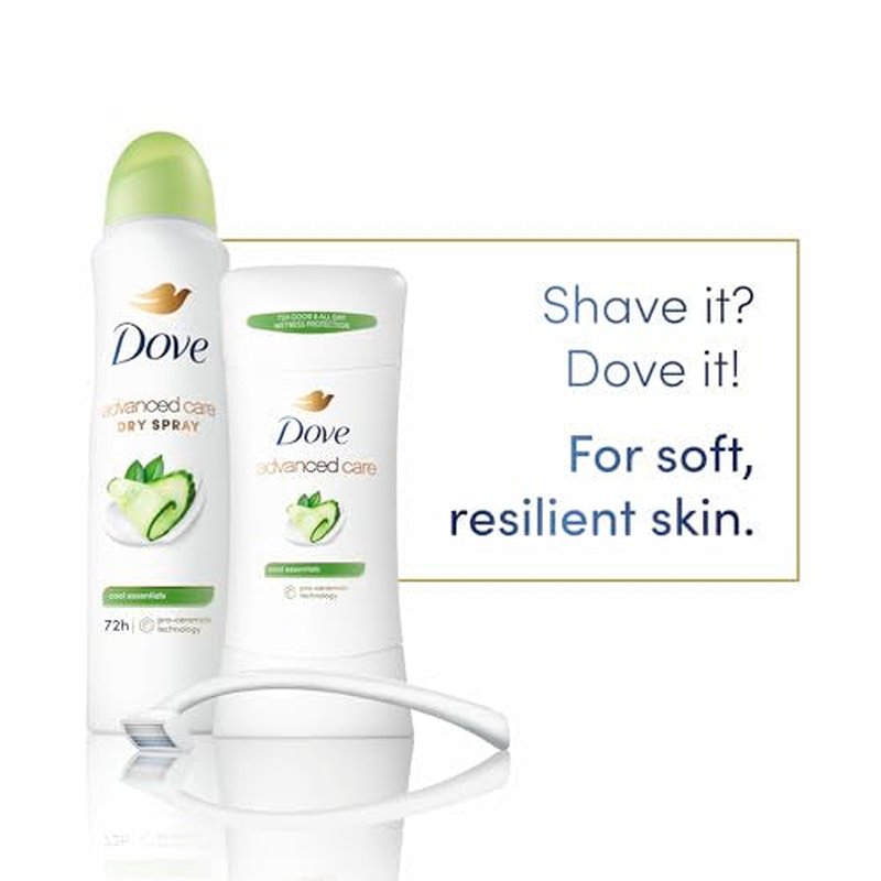 Dove Advanced Care Antiperspirant Deodorant Stick Cool Essentials 4 ct for helping your skin barrier repair after shaving 72 hour odor control and sweat protection with Pro Ceramide Technology 2.6 oz