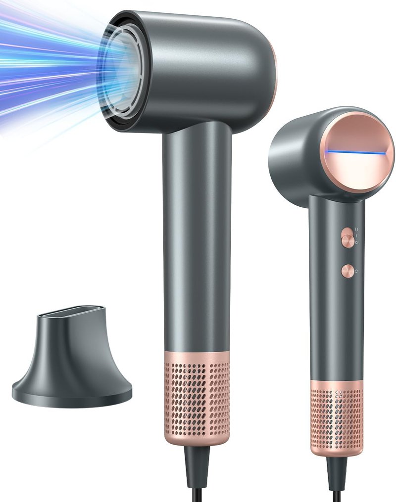 Hair Dryer, 100000 RMP High-Speed Brushless Motor Blow Dryer for Fast Drying, 500 Millions Negative Ionic Hairdryer with Nozzle for Women Travel Salon, 4 Temps & 2 Speeds