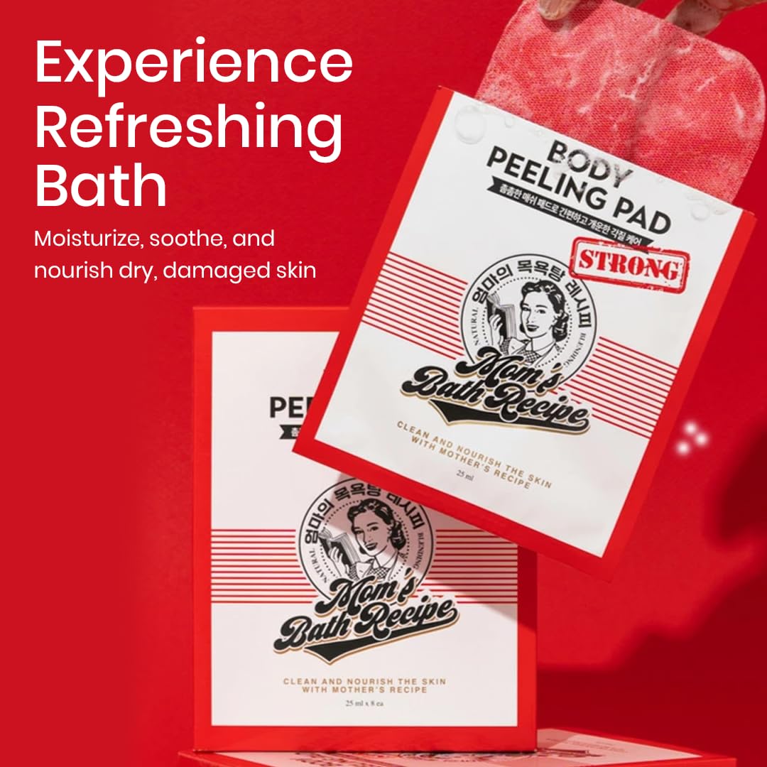 Mom’s Bath Recipe Body Peeling Pad Strong, All in One Bubble Body Wash & Scrub Gloves with Kelp & Biotics, Intense Exfoliating Mitts for Dead Skin Cells, Goosebumps and Scaly Skin, 8 Sheets