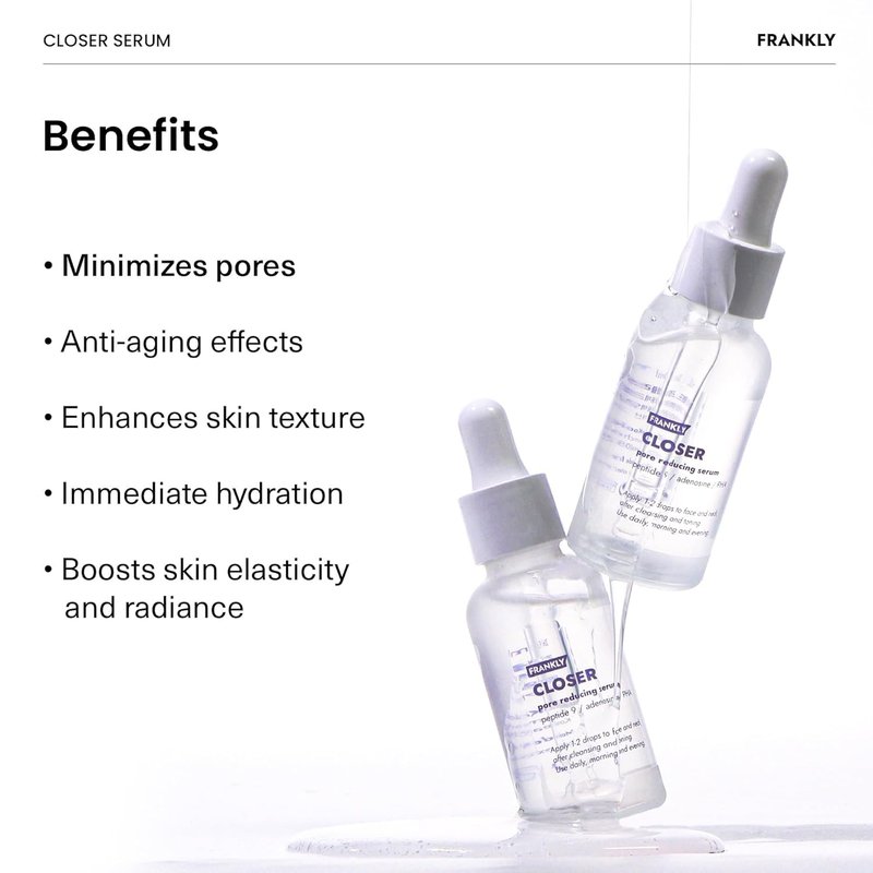 FRANKLY Closer Serum Mega Jumbo | Pore Minimizer Serum | 9 Peptides, Vegan Collagen, Adenosine, PHA | Korean Pore Minimizer for Glass Skin, Anti-Aging, Hydration, Elasticity | 3.38 fl oz