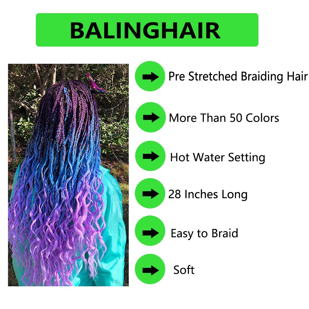 BALINGHAIR Pre-Stretched Braiding Hair Extensions High Temperature Braids Hair 28 Inch Ombre Black to Dark Blue(B20-6Packs)